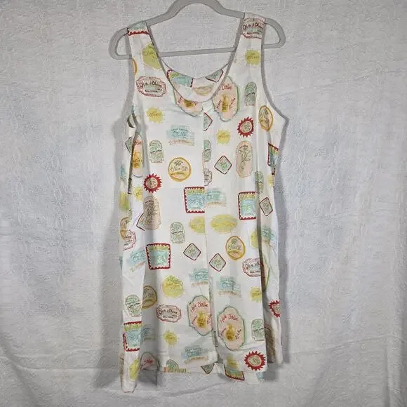 NWT Cynthia Rowley Linen Blend Shift Dress Womens L Olive Oil Print Sleeveless - Picture 6 of 11